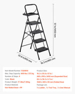 VEVOR 4 Step Ladder, Folding Step Stool with Wide Anti-Slip Pedal, Tool Tray, Comfort Handgrip, 272 kg Capacity Portable Steel Ladder, Multi-Use for Kitchen, Home, Household and Office, Black