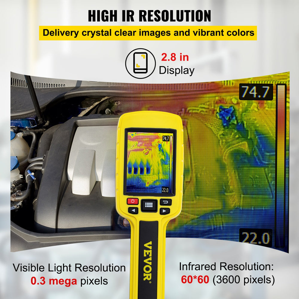 VEVOR Thermal Imaging Camera, 60x60 (3600 Pixels) IR Resolution Infrared Camera with 7.1 cm Color Display Screen, Built-in SD Card and Li-ion Battery, for HVAC, Electrical system Automatic Detect