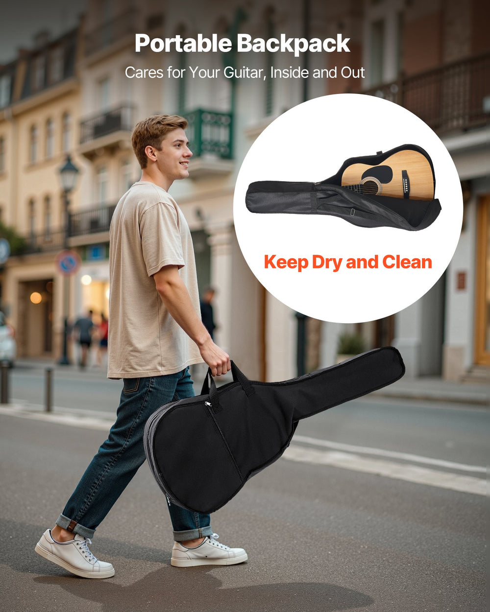VEVOR 39 in / 990.6 mm Dreadnought Acoustic Guitar Natural Beginner Bundle Gig Bag Adult