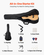 VEVOR 39 in / 990.6 mm Dreadnought Acoustic Guitar Natural Beginner Bundle Gig Bag Adult