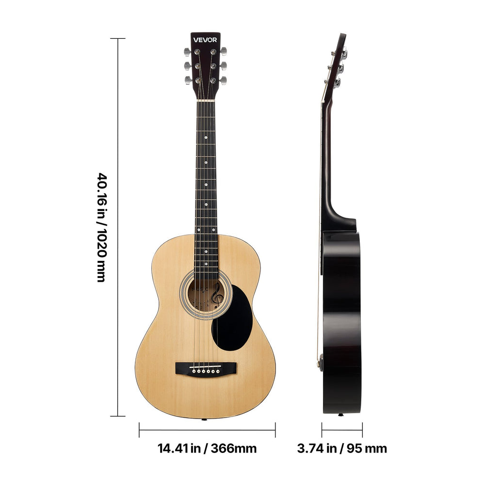 VEVOR 39 in / 990.6 mm Dreadnought Acoustic Guitar Natural Beginner Bundle Gig Bag Adult