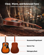 VEVOR 41 in / 1041.4 mm Dreadnought Acoustic Guitar Beginner Bundle Gig Bag Adult Sunburst