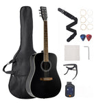 VEVOR 41 in / 1041.4 mm Dreadnought Acoustic Guitar Beginner Bundle for Adult Taller Black