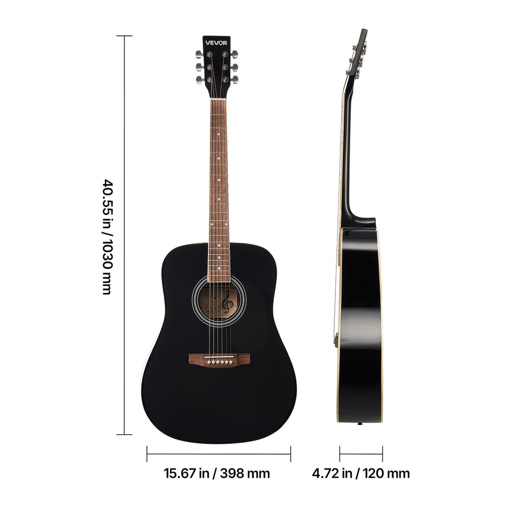 VEVOR 41 in / 1041.4 mm Dreadnought Acoustic Guitar Beginner Bundle for Adult Taller Black