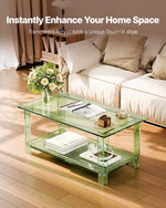 VEVOR Acrylic Coffee Table, 2 Tiers Center Table with Storage Shelf, Modern Rectangle Acrylic Coffee Desk, Ideal for Dining Room, Kitchen Island, Restaurant, Office, 50 x 80 x 40 cm (Green)