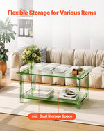 VEVOR Acrylic Coffee Table, 2 Tiers Center Table with Storage Shelf, Modern Rectangle Acrylic Coffee Desk, Ideal for Dining Room, Kitchen Island, Restaurant, Office, 50 x 80 x 40 cm (Green)