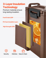 VEVOR Insulated Beverage Dispenser, 5 Gal/19L Hot and Cold Beverage Server with Spigot & Handle, Food-Grade Thermal Drink Dispenser Cooler for Tea Coffee Water in Cafes & Restaurants, Brown