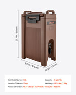 VEVOR Insulated Beverage Dispenser, 5 Gal/19L Hot and Cold Beverage Server with Spigot & Handle, Food-Grade Thermal Drink Dispenser Cooler for Tea Coffee Water in Cafes & Restaurants, Brown