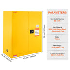 VEVOR Flammable Safety Cabinet, 128.7 L, Cold-Rolled Steel Flammable Liquid Storage Cabinet, 1095 x 460 x 1273 mm Explosion Proof with 1 Adjustable Shelf 2 Manual Closing Doors for Industrial Use, Yellow