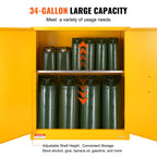 VEVOR Flammable Safety Cabinet, 128.7 L, Cold-Rolled Steel Flammable Liquid Storage Cabinet, 1095 x 460 x 1273 mm Explosion Proof with 1 Adjustable Shelf 2 Manual Closing Doors for Industrial Use, Yellow