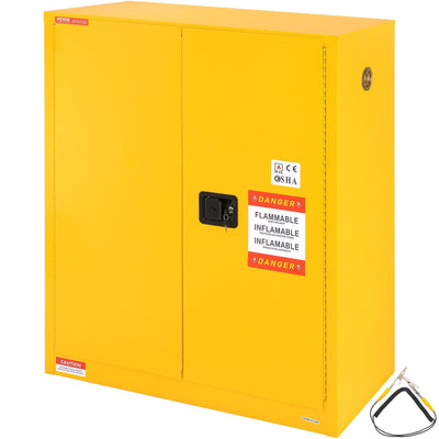 VEVOR Flammable Safety Cabinet, 128.7 L, Cold-Rolled Steel Flammable Liquid Storage Cabinet, 1095 x 460 x 1273 mm Explosion Proof with 1 Adjustable Shelf 2 Manual Closing Doors for Industrial Use, Yellow