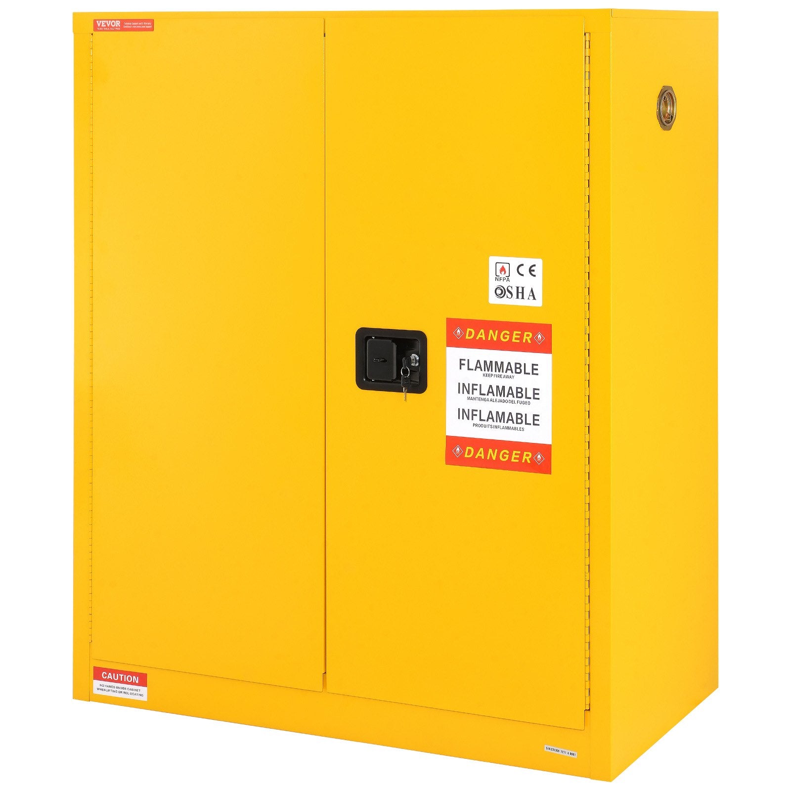 VEVOR Flammable Safety Cabinet, 128.7 L, Cold-Rolled Steel Flammable Liquid Storage Cabinet, 1095 x 460 x 1273 mm Explosion Proof with 1 Adjustable Shelf 2 Manual Closing Doors for Industrial Use, Yellow