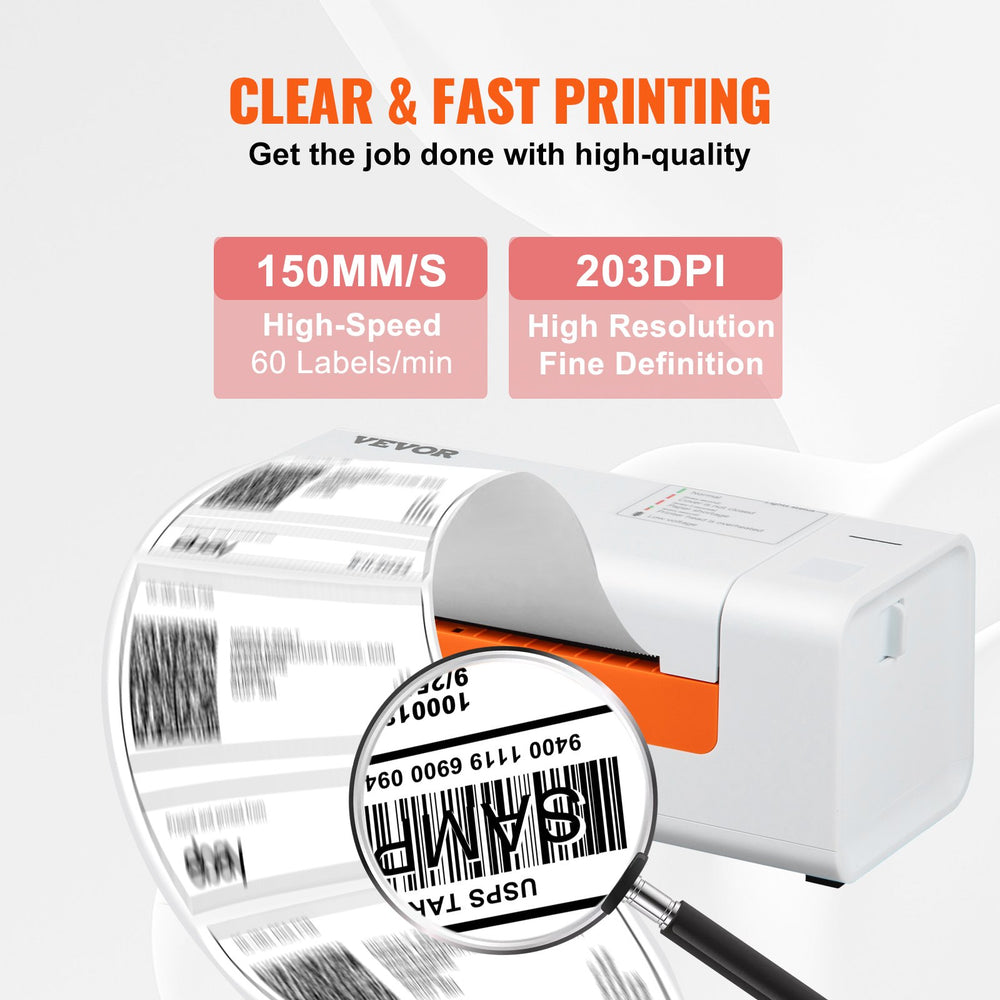 VEVOR Thermal Label Printer, 4x6 Label Printer, Thermal Label Maker with Automatic Label Recognition, Support Windows/MacOS/Linux, Compatible with Amazon, eBay, Etsy, UPS,etc