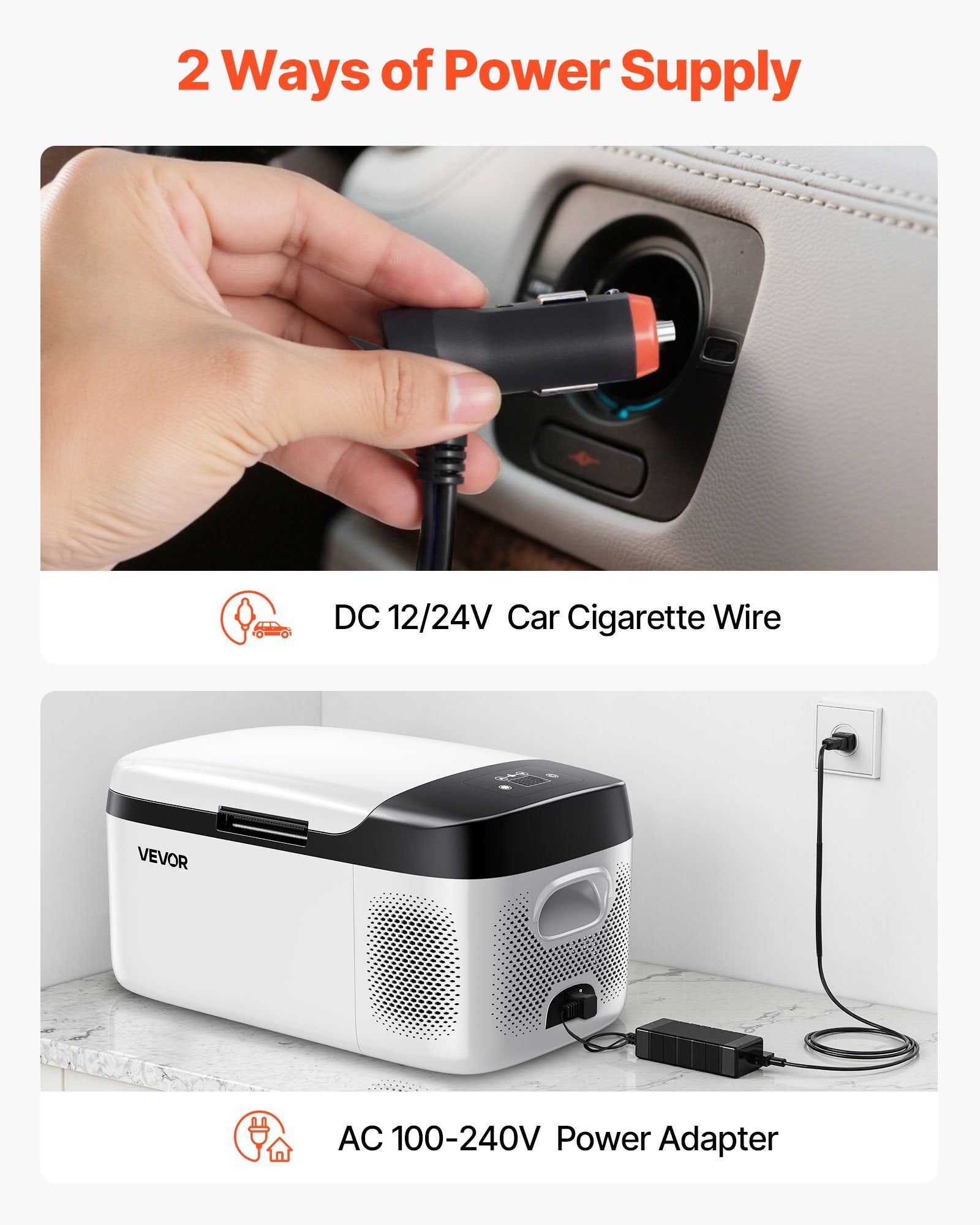 VEVOR Car Refrigerator, DC 12/24V AC100-240V Compressor Electric Cooler, -20°C to 20°C Car Fridge with APP Control, 15L Cars Freezer for RVs, Campsites, Boats, Camping, Fishing, 60W Portable Freezer