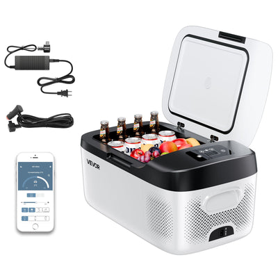 VEVOR Car Refrigerator, DC 12/24V AC100-240V Compressor Electric Cooler, -20°C to 20°C Car Fridge with APP Control, 15L Cars Freezer for RVs, Campsites, Boats, Camping, Fishing, 60W Portable Freezer