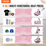 VEVOR Heat Press Machine 38x38 cm 5 in 1 with 850.5 g Tumbler Press T-Shirts Pink