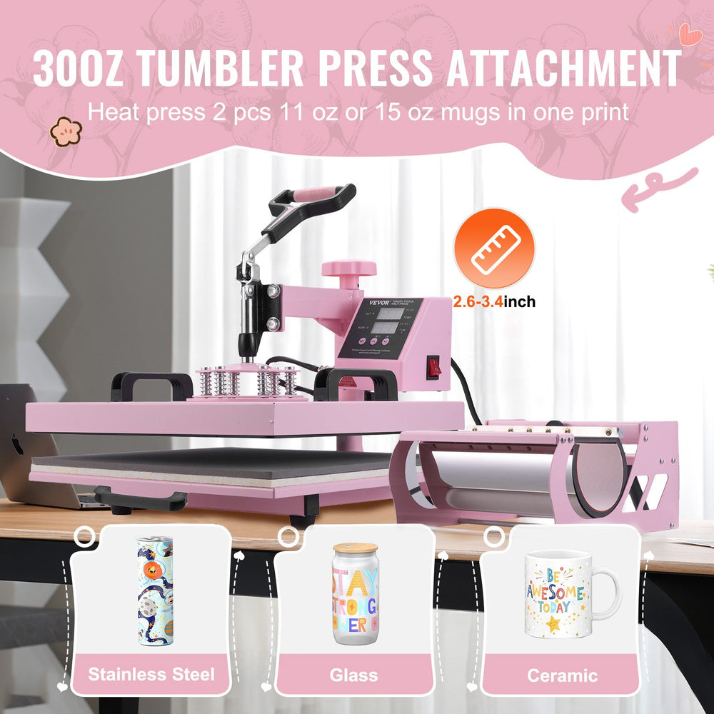 VEVOR Heat Press Machine 38x38 cm 5 in 1 with 850.5 g Tumbler Press T-Shirts Pink