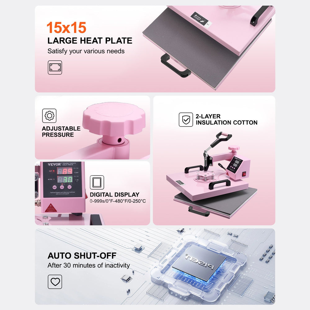 VEVOR Heat Press Machine 38x38 cm 5 in 1 with 850.5 g Tumbler Press T-Shirts Pink