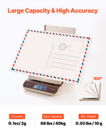 VEVOR Digital Shipping Postal Scale, 2 g High Accuracy, 40 kg Postal Scale with Hold/Tare/Auto-off Function, Flip Holder Design & Easy Calibration, Fit for Home and Office Use, Battery Included