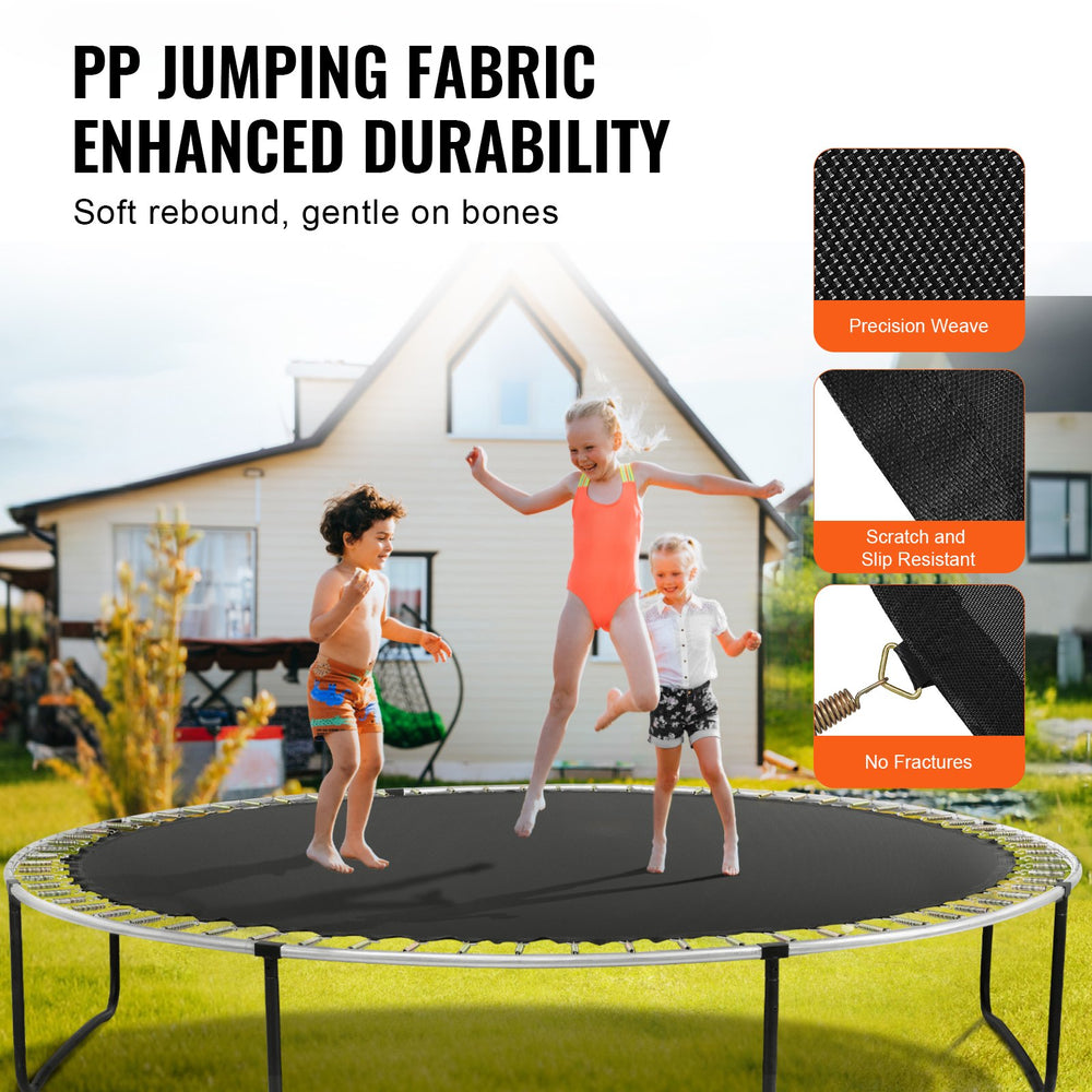 VEVOR Replacement Trampoline Mat, Jumping Mat Fits 14ft Frame, Universal Jumping Mat for 14ft Round Trampoline, Reinforce UV-Resistant Mat with Spring Tool & Durable V-Rings, Fit 5.5" Spring Length