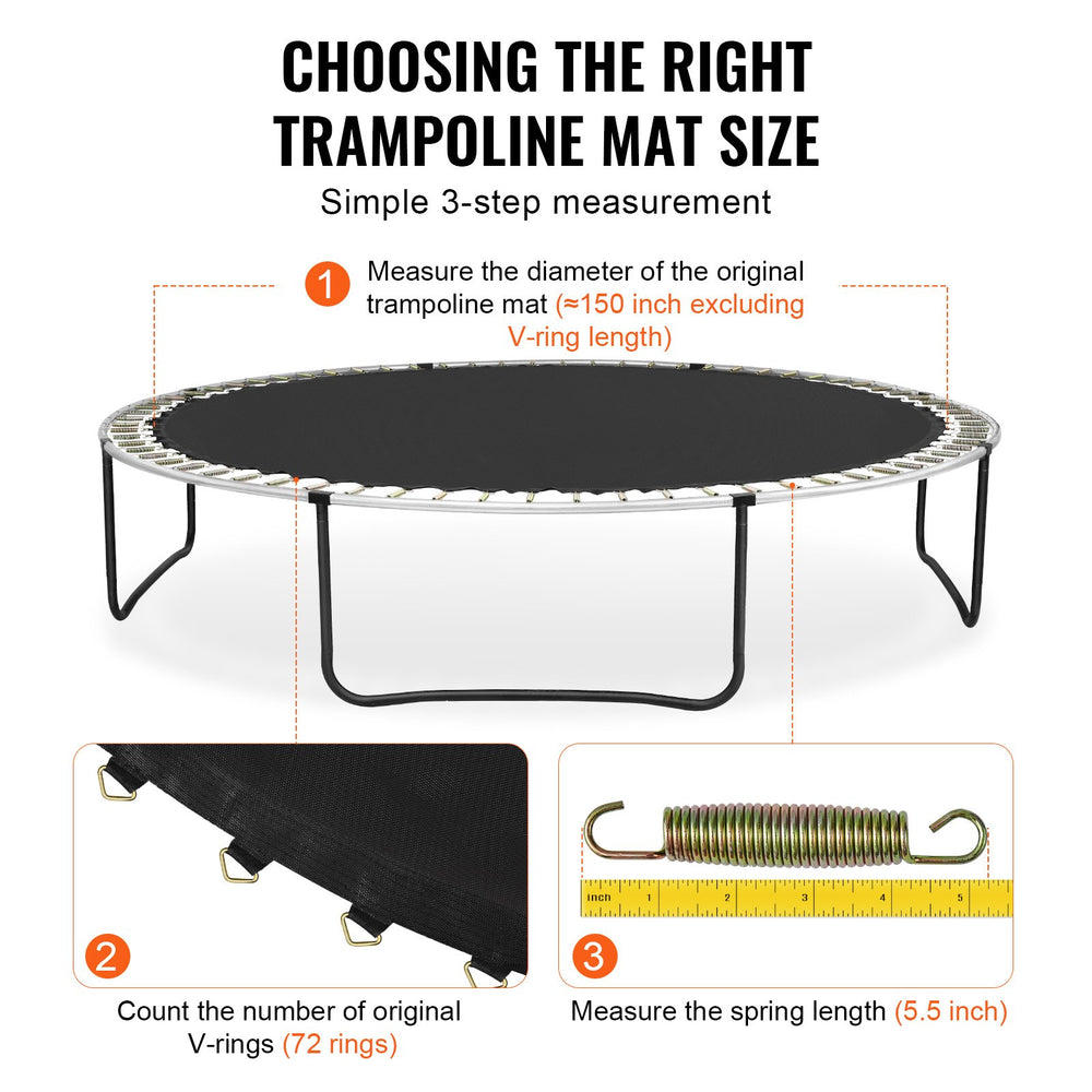 VEVOR Replacement Trampoline Mat, Jumping Mat Fits 14ft Frame, Universal Jumping Mat for 14ft Round Trampoline, Reinforce UV-Resistant Mat with Spring Tool & Durable V-Rings, Fit 5.5" Spring Length