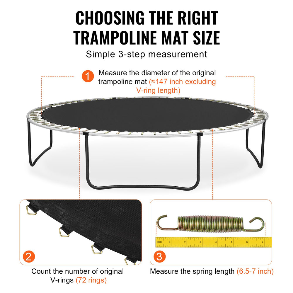 VEVOR Replacement Trampoline Mat, Jumping Mat Fits 14ft Frame, Universal Jumping Mat for 14ft Round Trampoline, Reinforce UV-Resistant Mat with Spring Tool & Durable V-Rings, Fit 6.5"-7" Spring Length