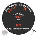 VEVOR Replacement Trampoline Mat, Jumping Mat Fits 14ft Frame, Universal Jumping Mat for 14ft Round Trampoline, Reinforce UV-Resistant Mat with Spring Tool & Durable V-Rings, Fit 6.5"-7" Spring Length