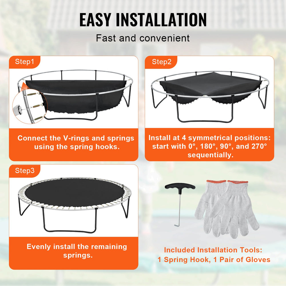 VEVOR Replacement Trampoline Mat, Jumping Mat Fits 14ft Frame, Universal Jumping Mat for 14ft Round Trampoline, Reinforce UV-Resistant Mat with Spring Tool & Durable V-Rings, Fit 7" Spring Length