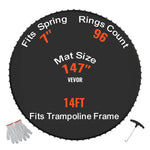 VEVOR Replacement Trampoline Mat, Jumping Mat Fits 14ft Frame, Universal Jumping Mat for 14ft Round Trampoline, Reinforce UV-Resistant Mat with Spring Tool & Durable V-Rings, Fit 7" Spring Length