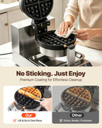 VEVOR Commerical Round Waffle Maker 1300W Rotatable Non-Stick Waffle Iron 220V