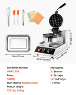 VEVOR Commerical Round Waffle Maker 1300W Rotatable Non-Stick Waffle Iron 220V