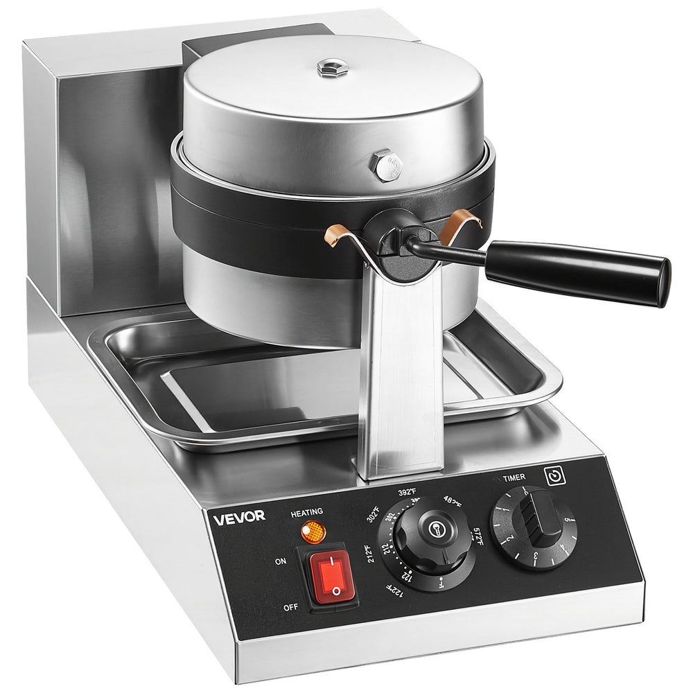 VEVOR Commerical Round Waffle Maker 1300W Rotatable Non-Stick Waffle Iron 220V