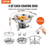 VEVOR 2-Pack Round Chafing Dish Set with Full-Size 3.8L Pan Glass Lid Fuel Holder