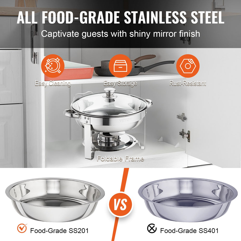 VEVOR 2-Pack Round Chafing Dish Set with Full-Size 3.8L Pan Glass Lid Fuel Holder