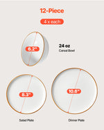 VEVOR Dinnerware Set, Service for 4 People, Round Plates and Bowls Sets, Scratch Resistant Ceramic Dinner Ware, Dishwasher and Microwave Suitable Kitchen Dishes, for Dessert Salad Soup Pasta, White