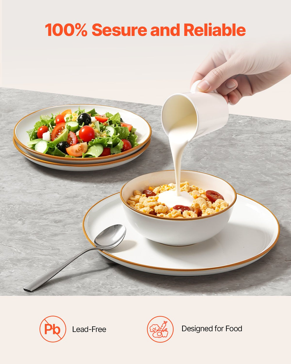 VEVOR Dinnerware Set, Service for 4 People, Round Plates and Bowls Sets, Scratch Resistant Ceramic Dinner Ware, Dishwasher and Microwave Suitable Kitchen Dishes, for Dessert Salad Soup Pasta, White