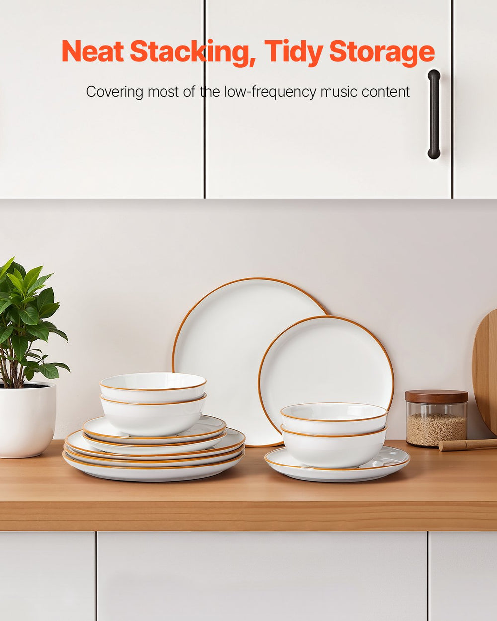 VEVOR Dinnerware Set, Service for 4 People, Round Plates and Bowls Sets, Scratch Resistant Ceramic Dinner Ware, Dishwasher and Microwave Suitable Kitchen Dishes, for Dessert Salad Soup Pasta, White