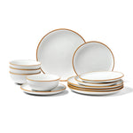 VEVOR Dinnerware Set, Service for 4 People, Round Plates and Bowls Sets, Scratch Resistant Ceramic Dinner Ware, Dishwasher and Microwave Suitable Kitchen Dishes, for Dessert Salad Soup Pasta, White
