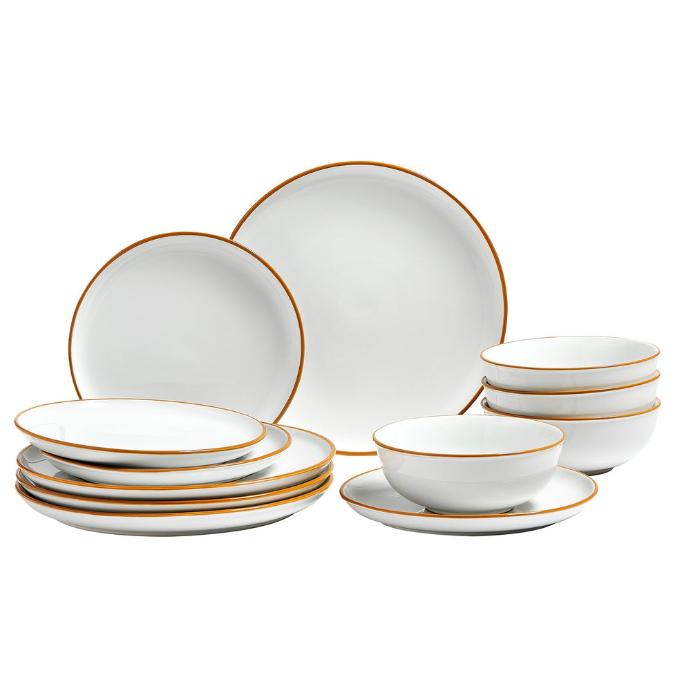 VEVOR Dinnerware Set, Service for 4 People, Round Plates and Bowls Sets, Scratch Resistant Ceramic Dinner Ware, Dishwasher and Microwave Suitable Kitchen Dishes, for Dessert Salad Soup Pasta, White
