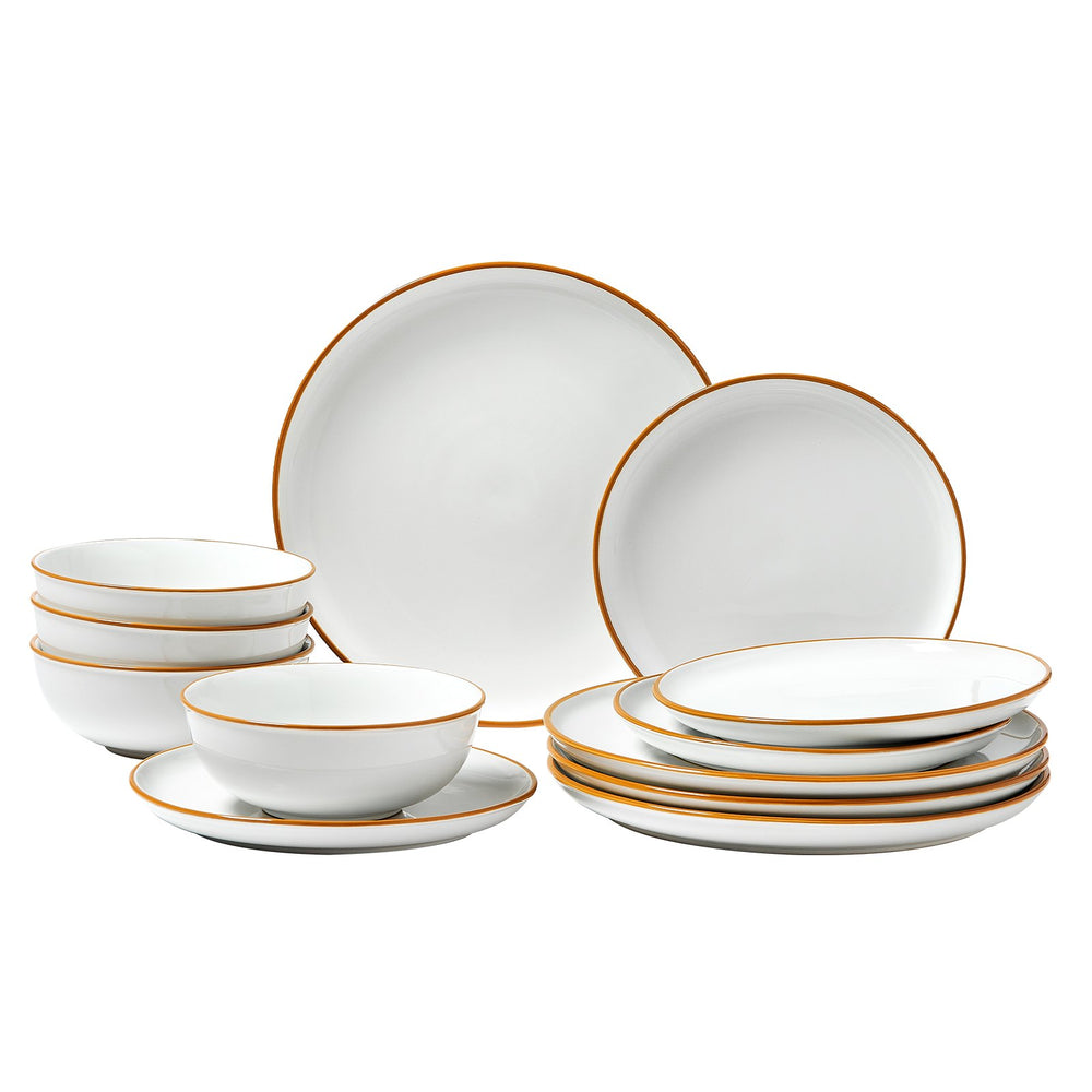 VEVOR Dinnerware Set, Service for 4 People, Round Plates and Bowls Sets, Scratch Resistant Ceramic Dinner Ware, Dishwasher and Microwave Suitable Kitchen Dishes, for Dessert Salad Soup Pasta, White