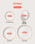 VEVOR Dinnerware Set, Service for 8  People, Round Plates and Bowls Sets, Scratch Resistant Ceramic Dinner Ware, Dishwasher and Microwave Suitable Kitchen Dishes, for Dessert Salad Soup Pasta, White
