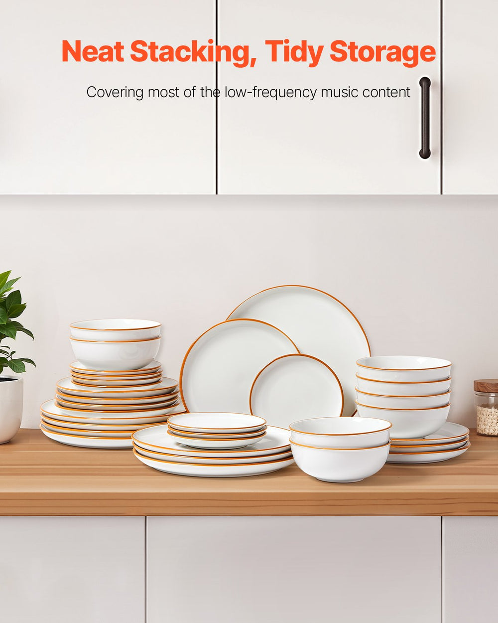 VEVOR Dinnerware Set, Service for 8  People, Round Plates and Bowls Sets, Scratch Resistant Ceramic Dinner Ware, Dishwasher and Microwave Suitable Kitchen Dishes, for Dessert Salad Soup Pasta, White