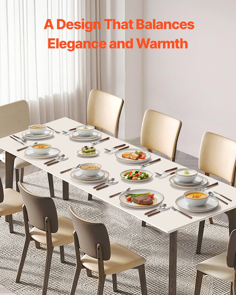 VEVOR Dinnerware Set, Service for 8  People, Round Plates and Bowls Sets, Scratch Resistant Ceramic Dinner Ware, Dishwasher and Microwave Suitable Kitchen Dishes, for Dessert Salad Soup Pasta, White