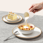 VEVOR Dinnerware Set, Service for 8  People, Round Plates and Bowls Sets, Scratch Resistant Ceramic Dinner Ware, Dishwasher and Microwave Suitable Kitchen Dishes, for Dessert Salad Soup Pasta, White