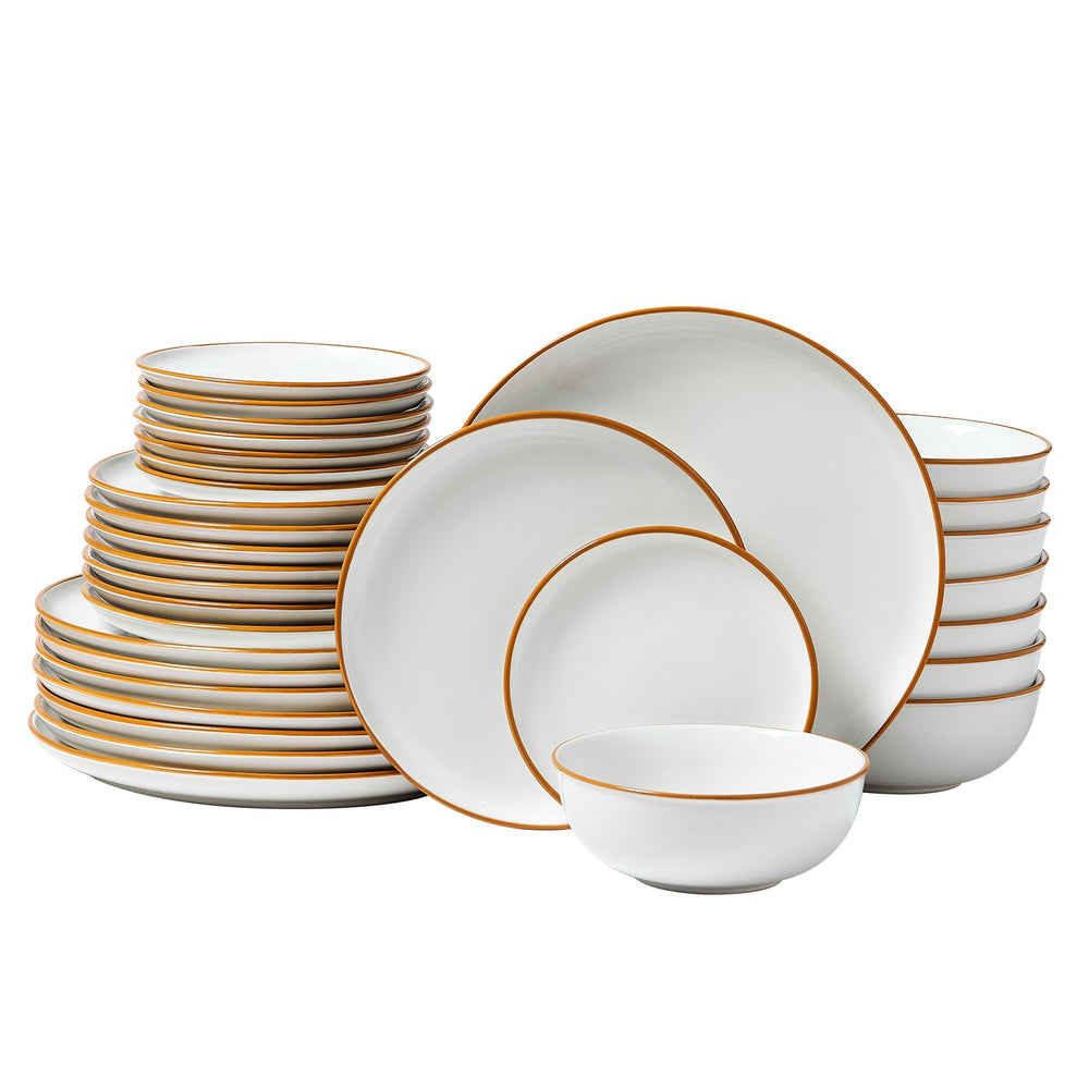 VEVOR Dinnerware Set, Service for 8  People, Round Plates and Bowls Sets, Scratch Resistant Ceramic Dinner Ware, Dishwasher and Microwave Suitable Kitchen Dishes, for Dessert Salad Soup Pasta, White