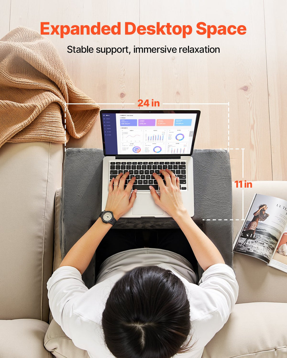 VEVOR Reading Pillow, Lap Desk Pillow with Washable Cloth, Large Bed Pillow with 2 Pockets and Cup Holder, Memory Foam Bed Rest for Reading, Gaming, Resting, Working, Grey