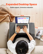 VEVOR Reading Pillow, Lap Desk Pillow with Washable Cloth, Large Bed Pillow with 2 Pockets and Cup Holder, Memory Foam Bed Rest for Reading, Gaming, Resting, Working, Grey