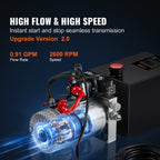 VEVOR Hydraulic Pump, 6 Quart Hydraulic Power Unit, Double Acting Dump Trailer Pump, 0.91 GPM Flow Rate, 3200 PSI Max Relief Pressure, DC 12V Hydraulic Pump for Dump Trailer Car Lifting