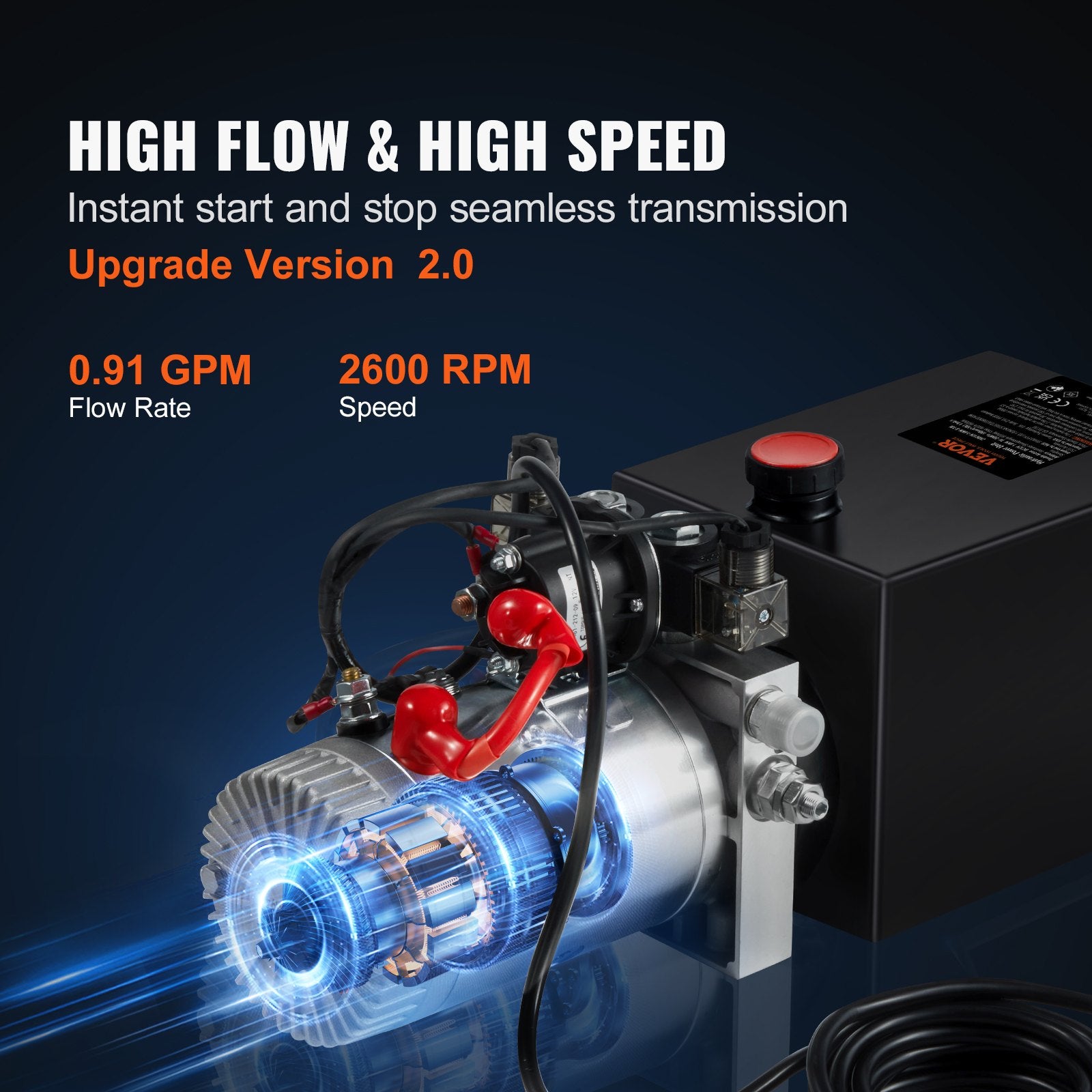 VEVOR Hydraulic Pump, 6 Quart Hydraulic Power Unit, Double Acting Dump Trailer Pump, 0.91 GPM Flow Rate, 3200 PSI Max Relief Pressure, DC 12V Hydraulic Pump for Dump Trailer Car Lifting