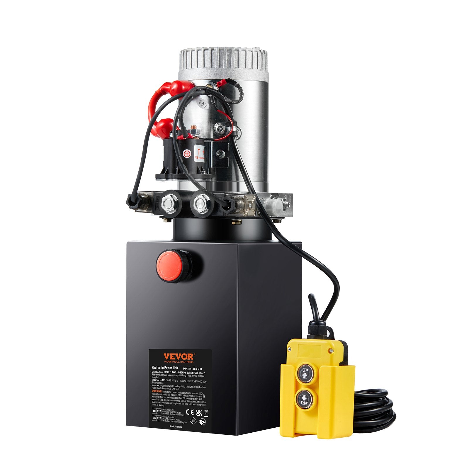 VEVOR Hydraulic Pump, 6 Quart Hydraulic Power Unit, Double Acting Dump Trailer Pump, 0.91 GPM Flow Rate, 3200 PSI Max Relief Pressure, DC 12V Hydraulic Pump for Dump Trailer Car Lifting